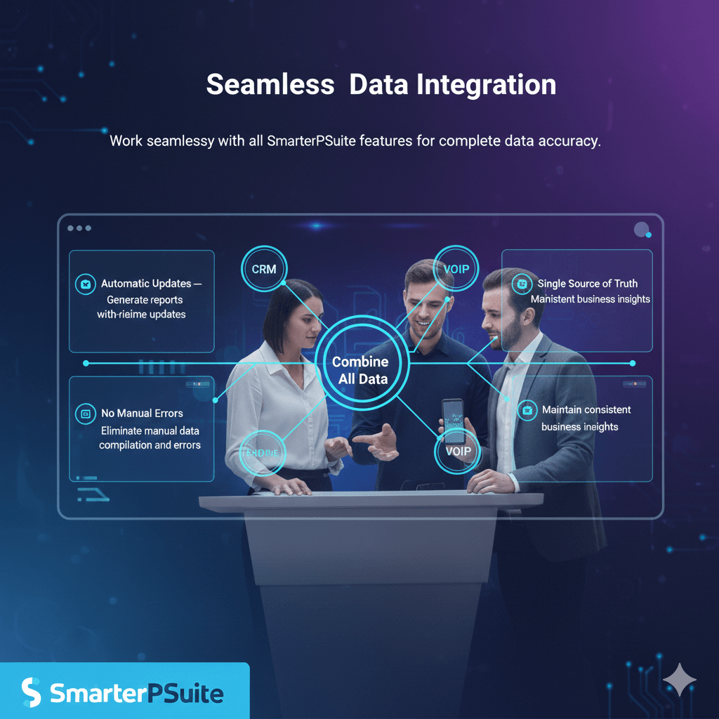 SmarterPSuite Data Integration showing connected modules and real-time updates